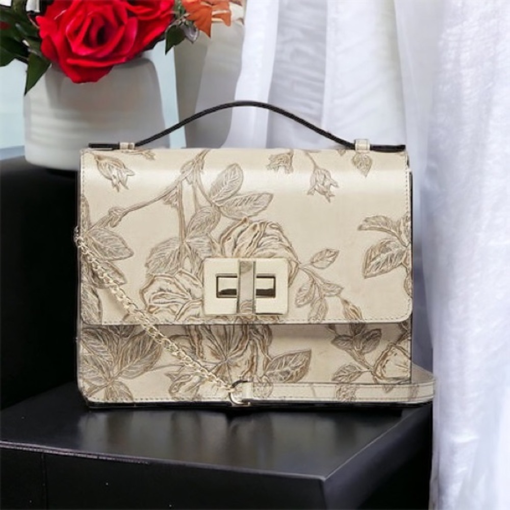 Italian Ivory Leather Handbag by Cuoieria Fiorentina of Florence